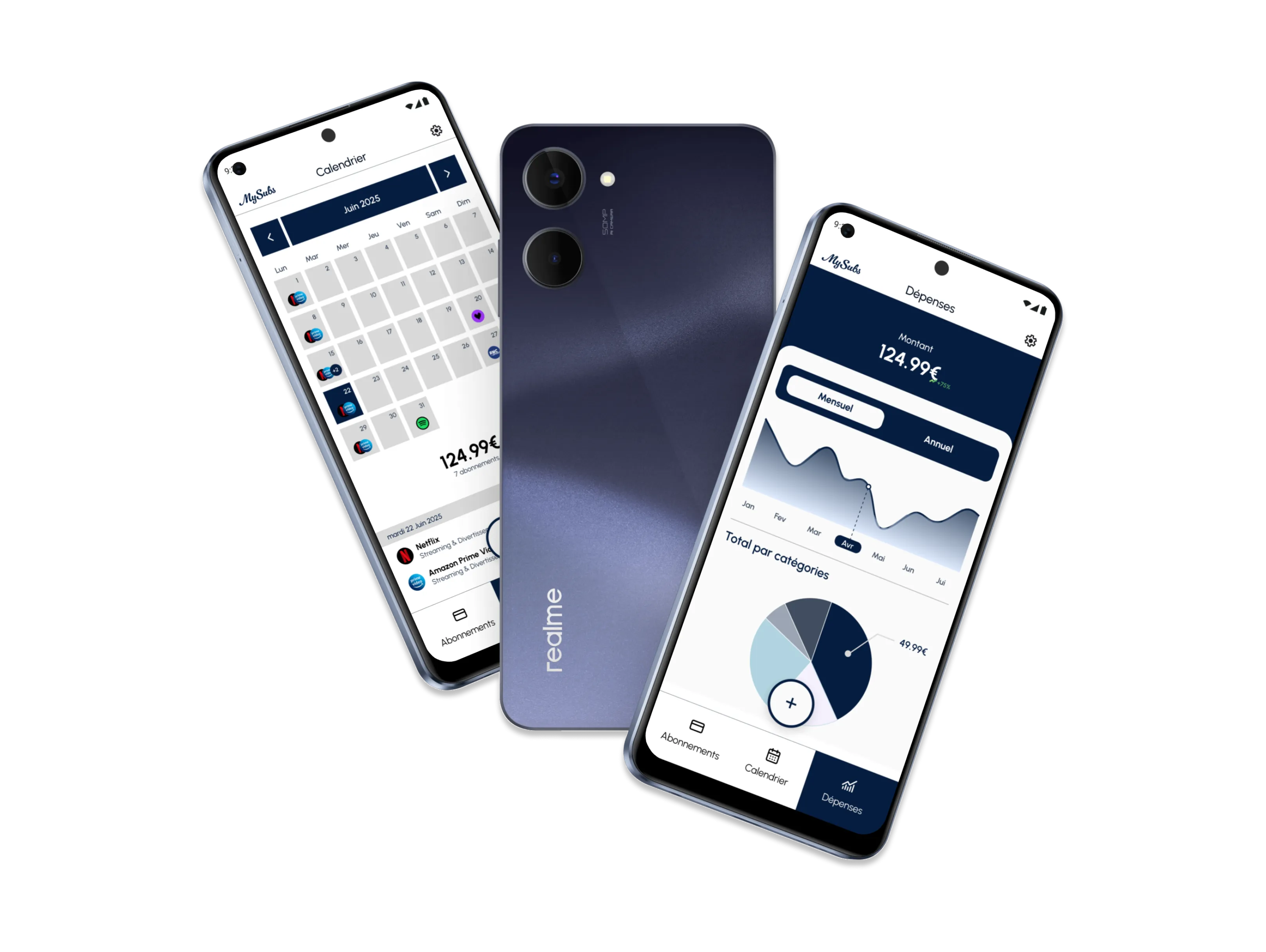 Interface MySubs sur différents appareils montrant le tableau de bord
